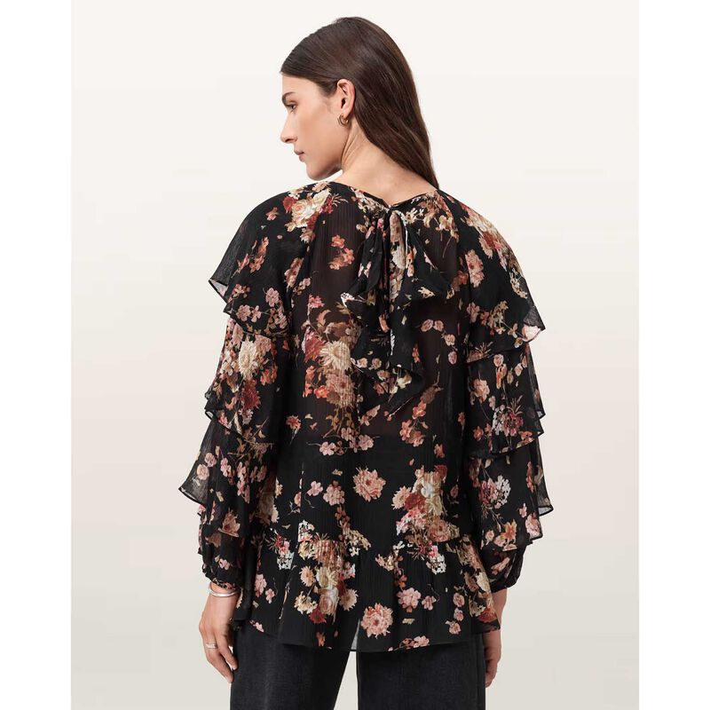 AllSaints Lissie Floral Print Ruffled Top image number 1